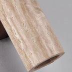 Applique da Parete Contemporanea Scandinava Cilindrica Rotonda in Travertino Giallo e Legno con 2 Luci per Soggiorno