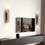 Applique da Parete Contemporanea Scandinava Cilindrica Rotonda in Travertino Giallo e Legno con 2 Luci per Soggiorno