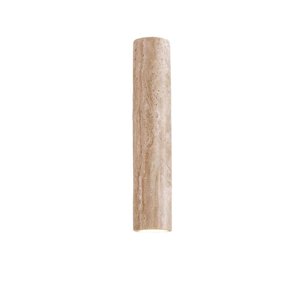 Applique da Parete Contemporanea Scandinava Cilindrica Rotonda in Travertino Giallo e Legno con 2 Luci per Soggiorno