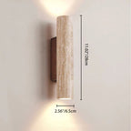 Applique da Parete Contemporanea Scandinava Cilindrica Rotonda in Travertino Giallo e Legno con 2 Luci per Soggiorno