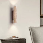 Applique da Parete Contemporanea Scandinava Cilindrica Rotonda in Travertino Giallo e Legno con 2 Luci per Soggiorno