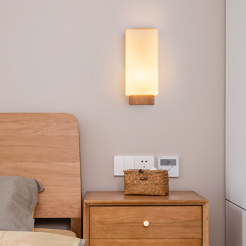 Applique da Parete Tradizionale Giapponese in Vetro e Legno con 1 Luce per Soggiorno