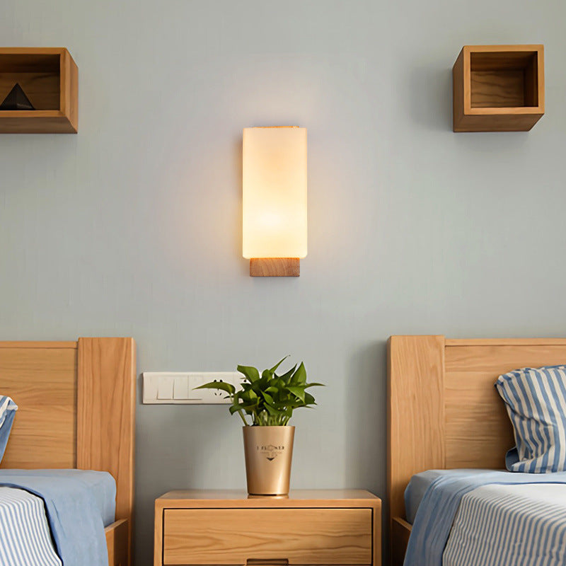 Applique da Parete Tradizionale Giapponese in Vetro e Legno con 1 Luce per Soggiorno