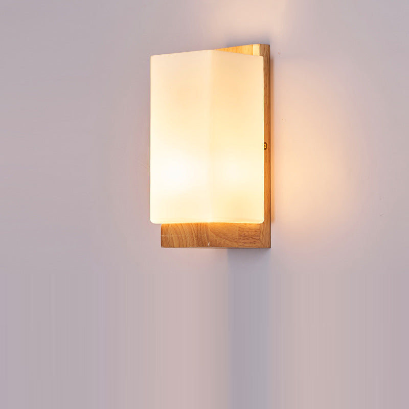 Applique da Parete Tradizionale Giapponese in Vetro e Legno con 1 Luce per Soggiorno