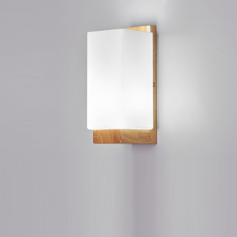 Applique da Parete Tradizionale Giapponese in Vetro e Legno con 1 Luce per Soggiorno