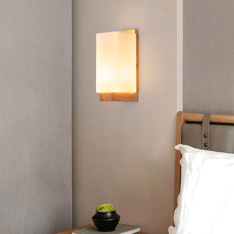 Applique da Parete Tradizionale Giapponese in Vetro e Legno con 1 Luce per Soggiorno
