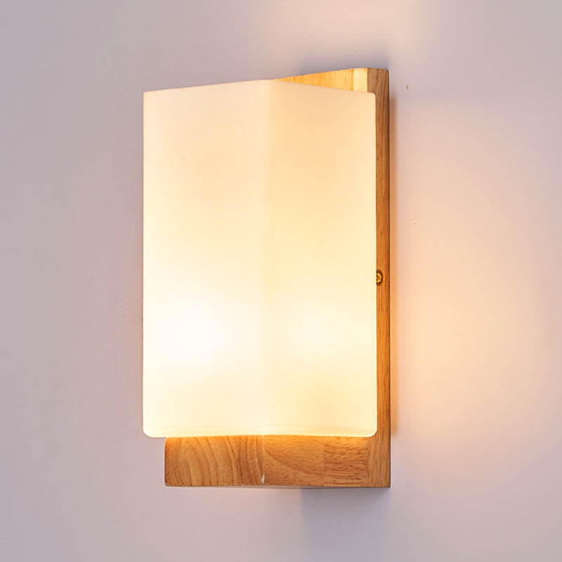 Applique da Parete Tradizionale Giapponese in Vetro e Legno con 1 Luce per Soggiorno
