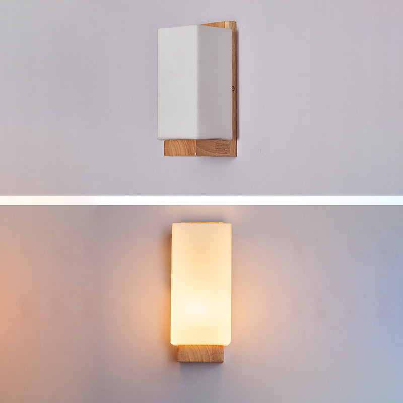 Applique da Parete Tradizionale Giapponese in Vetro e Legno con 1 Luce per Soggiorno