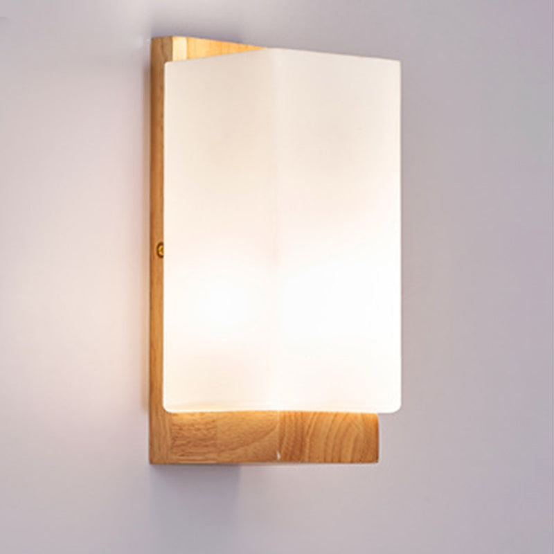 Applique da Parete Tradizionale Giapponese in Vetro e Legno con 1 Luce per Soggiorno