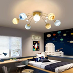 Lampada da soffitto semi-flush con 13 luci in vetro e ferro, pianeta Terra, stile nordico contemporaneo per camera da letto