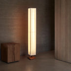 Lampada da Terra LED Tradizionale Giapponese a Colonna Rettangolare in Legno di Noce per Soggiorno