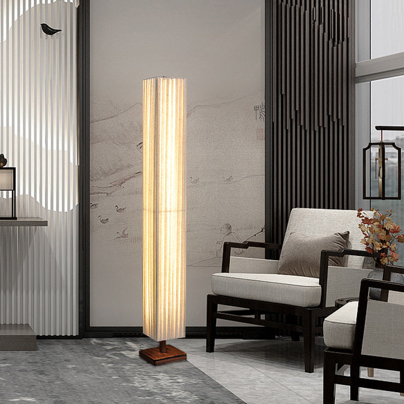 Lampada da Terra LED Tradizionale Giapponese a Colonna Rettangolare in Legno di Noce per Soggiorno
