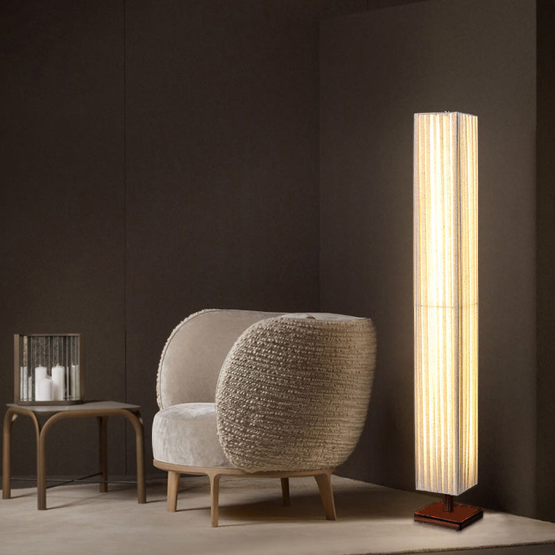Lampada da Terra LED Tradizionale Giapponese a Colonna Rettangolare in Legno di Noce per Soggiorno