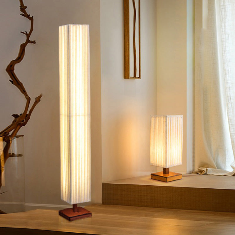 Lampada da Terra LED Tradizionale Giapponese a Colonna Rettangolare in Legno di Noce per Soggiorno