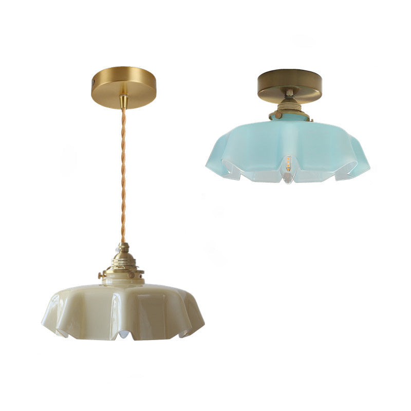 Tradizionale Lampada da Soffitto Semi-Incastonata in Ottone Vetro Ferro Rotonda Piegata a 1 Luce per Corridoio