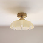 Tradizionale Lampada da Soffitto Semi-Incastonata in Ottone Vetro Ferro Rotonda Piegata a 1 Luce per Corridoio