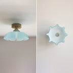 Tradizionale Lampada da Soffitto Semi-Incastonata in Ottone Vetro Ferro Rotonda Piegata a 1 Luce per Corridoio