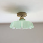 Tradizionale Lampada da Soffitto Semi-Incastonata in Ottone Vetro Ferro Rotonda Piegata a 1 Luce per Corridoio