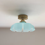 Tradizionale Lampada da Soffitto Semi-Incastonata in Ottone Vetro Ferro Rotonda Piegata a 1 Luce per Corridoio
