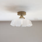 Tradizionale Lampada da Soffitto Semi-Incastonata in Ottone Vetro Ferro Rotonda Piegata a 1 Luce per Corridoio