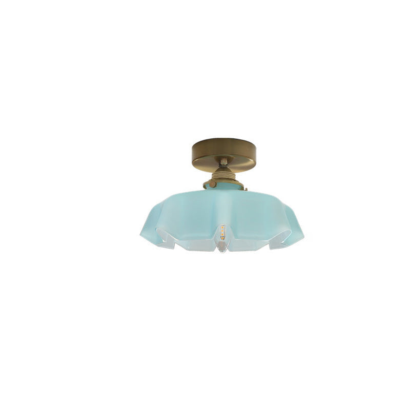 Tradizionale Lampada da Soffitto Semi-Incastonata in Ottone Vetro Ferro Rotonda Piegata a 1 Luce per Corridoio