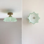 Tradizionale Lampada da Soffitto Semi-Incastonata in Ottone Vetro Ferro Rotonda Piegata a 1 Luce per Corridoio