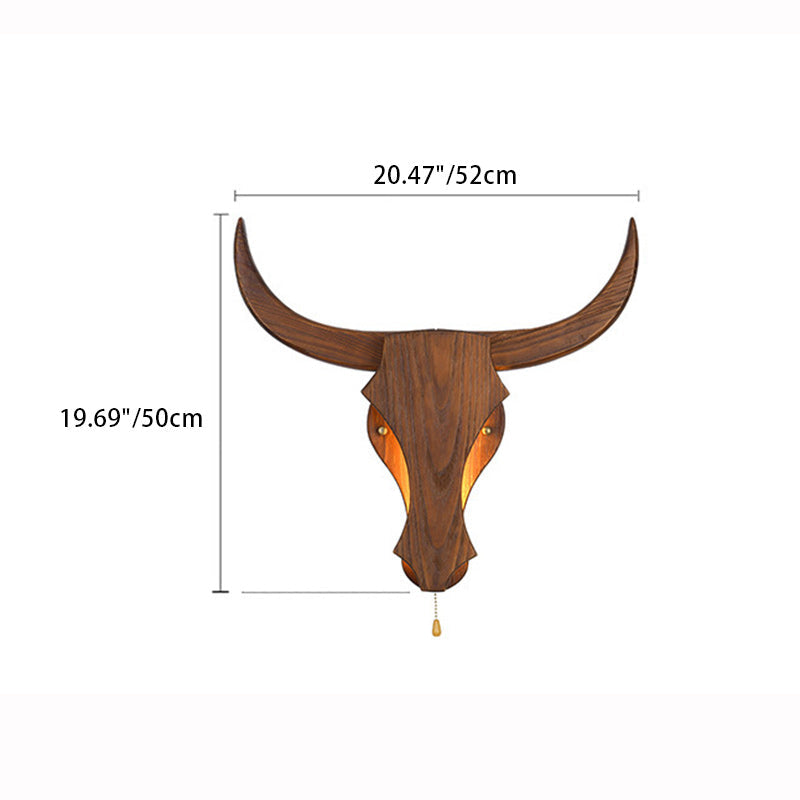Lampada da Parete LED a Testa di Mucca in Legno Massello Rustico Tradizionale per Corridoio