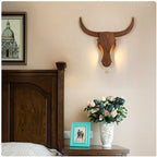 Lampada da Parete LED a Testa di Mucca in Legno Massello Rustico Tradizionale per Corridoio