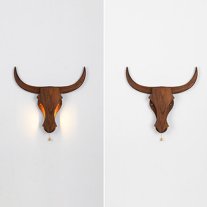 Lampada da Parete LED a Testa di Mucca in Legno Massello Rustico Tradizionale per Corridoio