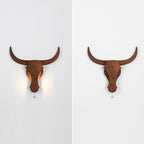 Lampada da Parete LED a Testa di Mucca in Legno Massello Rustico Tradizionale per Corridoio