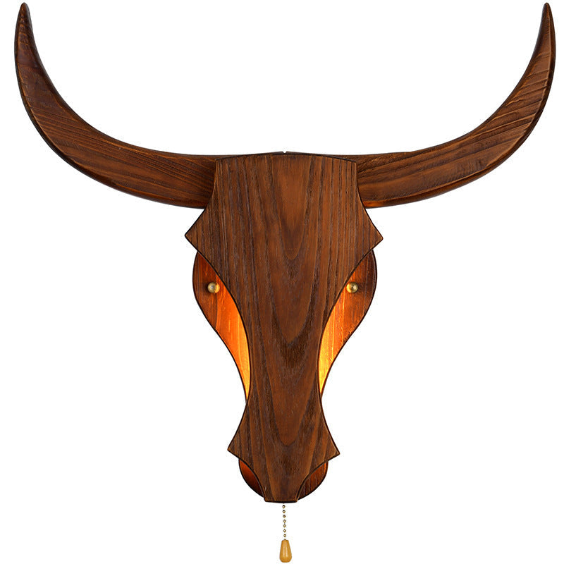 Lampada da Parete LED a Testa di Mucca in Legno Massello Rustico Tradizionale per Corridoio