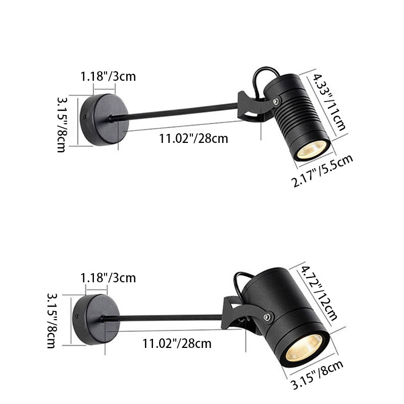 Lampada da parete LED a cilindro lungo regolabile in alluminio impermeabile per esterni, Moderno Semplice