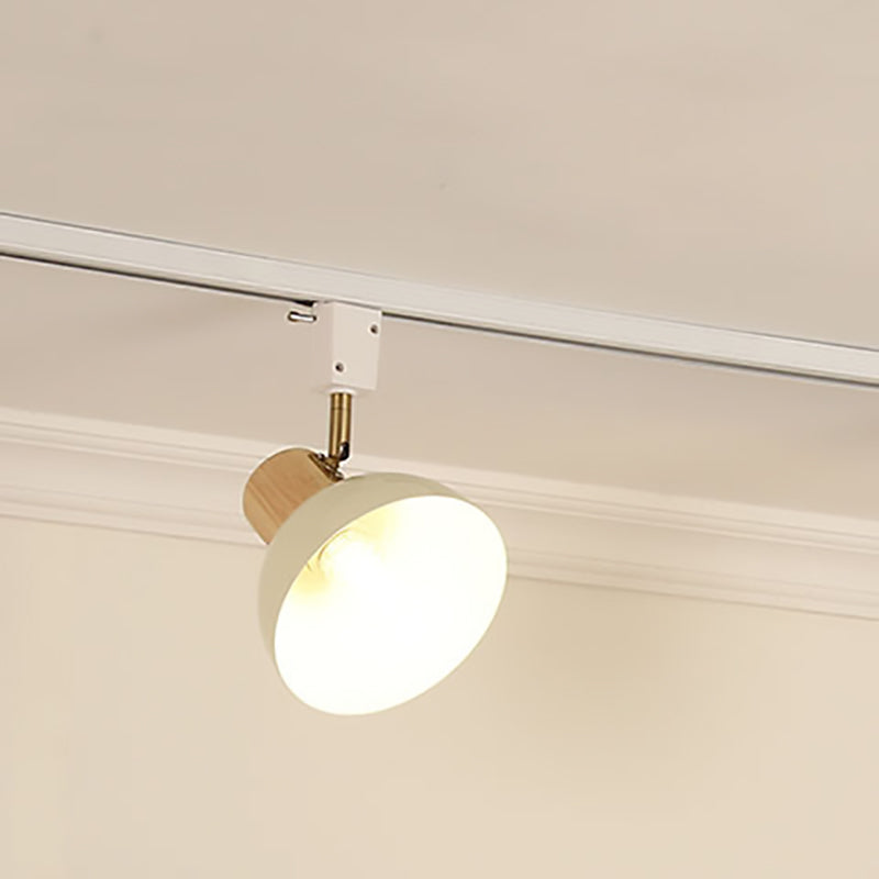 Ciotola Rotonda in Ferro e Legno Nordico Contemporaneo Regolabile 1/2/3/4/5 Illuminazione a Binario Semi-Sospesa per Sala da Pranzo