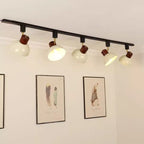 Ciotola Rotonda in Ferro e Legno Nordico Contemporaneo Regolabile 1/2/3/4/5 Illuminazione a Binario Semi-Sospesa per Sala da Pranzo