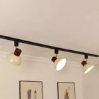 Ciotola Rotonda in Ferro e Legno Nordico Contemporaneo Regolabile 1/2/3/4/5 Illuminazione a Binario Semi-Sospesa per Sala da Pranzo
