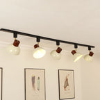 Ciotola Rotonda in Ferro e Legno Nordico Contemporaneo Regolabile 1/2/3/4/5 Illuminazione a Binario Semi-Sospesa per Sala da Pranzo