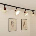 Ciotola Rotonda in Ferro e Legno Nordico Contemporaneo Regolabile 1/2/3/4/5 Illuminazione a Binario Semi-Sospesa per Sala da Pranzo