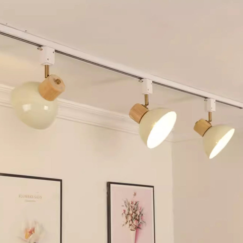 Ciotola Rotonda in Ferro e Legno Nordico Contemporaneo Regolabile 1/2/3/4/5 Illuminazione a Binario Semi-Sospesa per Sala da Pranzo