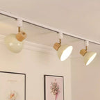 Ciotola Rotonda in Ferro e Legno Nordico Contemporaneo Regolabile 1/2/3/4/5 Illuminazione a Binario Semi-Sospesa per Sala da Pranzo