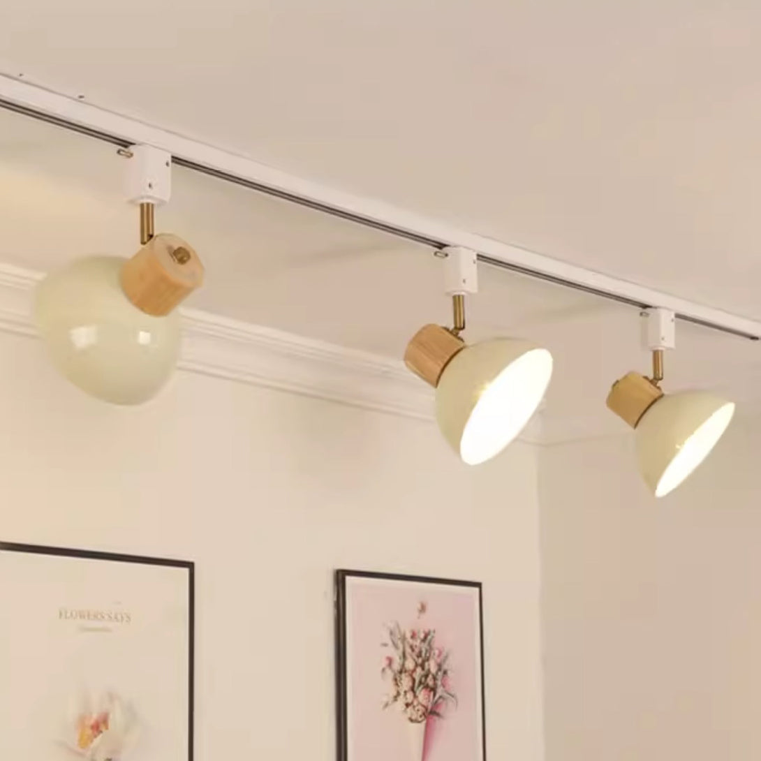 Ciotola Rotonda in Ferro e Legno Nordico Contemporaneo Regolabile 1/2/3/4/5 Illuminazione a Binario Semi-Sospesa per Sala da Pranzo
