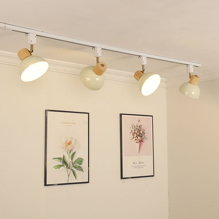 Ciotola Rotonda in Ferro e Legno Nordico Contemporaneo Regolabile 1/2/3/4/5 Illuminazione a Binario Semi-Sospesa per Sala da Pranzo