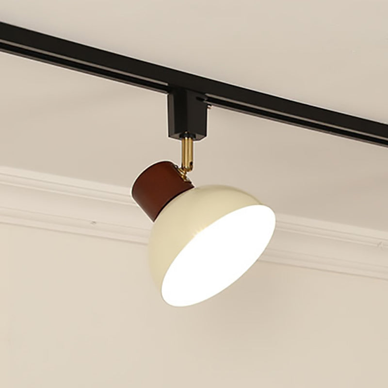Ciotola Rotonda in Ferro e Legno Nordico Contemporaneo Regolabile 1/2/3/4/5 Illuminazione a Binario Semi-Sospesa per Sala da Pranzo