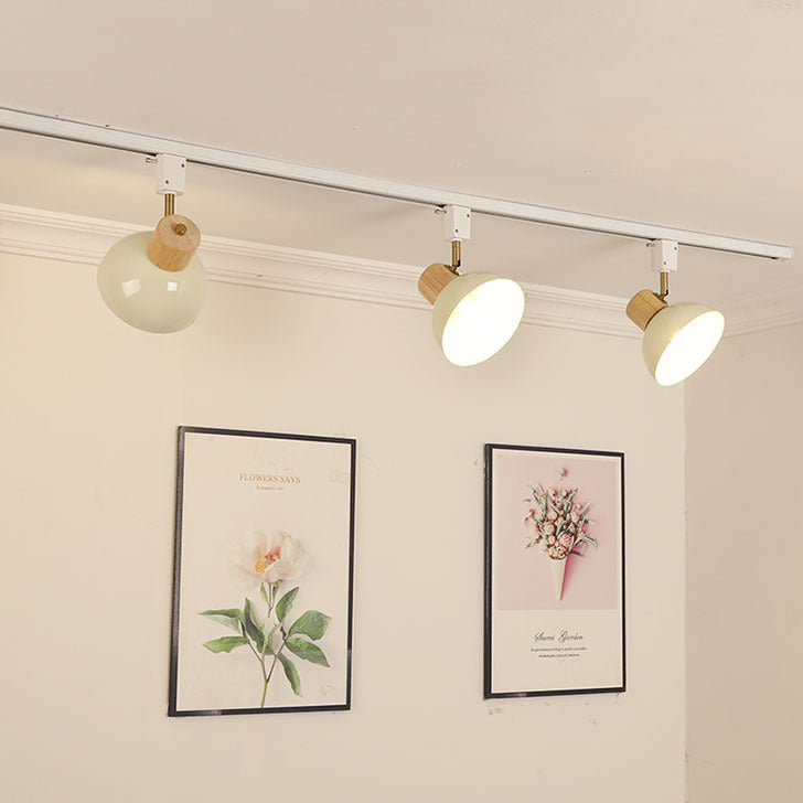 Ciotola Rotonda in Ferro e Legno Nordico Contemporaneo Regolabile 1/2/3/4/5 Illuminazione a Binario Semi-Sospesa per Sala da Pranzo