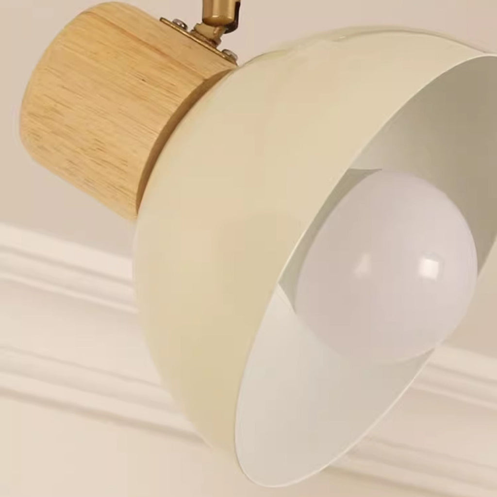 Ciotola Rotonda in Ferro e Legno Nordico Contemporaneo Regolabile 1/2/3/4/5 Illuminazione a Binario Semi-Sospesa per Sala da Pranzo