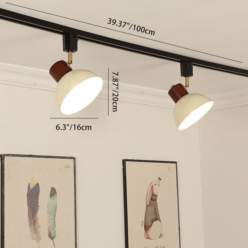 Ciotola Rotonda in Ferro e Legno Nordico Contemporaneo Regolabile 1/2/3/4/5 Illuminazione a Binario Semi-Sospesa per Sala da Pranzo