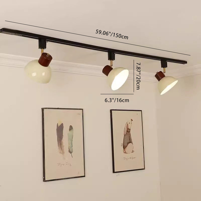 Ciotola Rotonda in Ferro e Legno Nordico Contemporaneo Regolabile 1/2/3/4/5 Illuminazione a Binario Semi-Sospesa per Sala da Pranzo