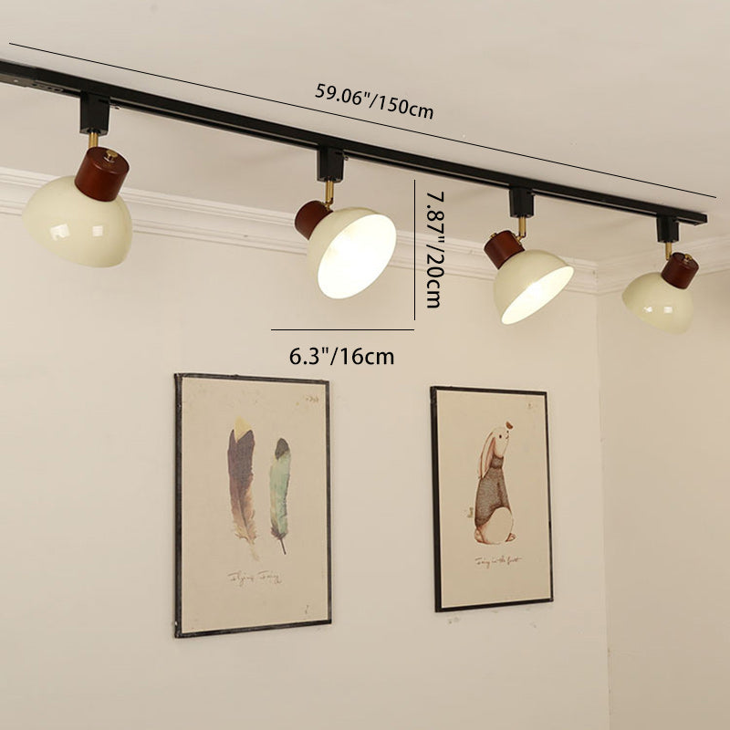 Ciotola Rotonda in Ferro e Legno Nordico Contemporaneo Regolabile 1/2/3/4/5 Illuminazione a Binario Semi-Sospesa per Sala da Pranzo