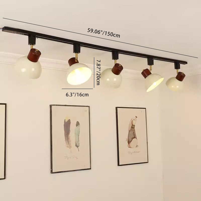 Ciotola Rotonda in Ferro e Legno Nordico Contemporaneo Regolabile 1/2/3/4/5 Illuminazione a Binario Semi-Sospesa per Sala da Pranzo