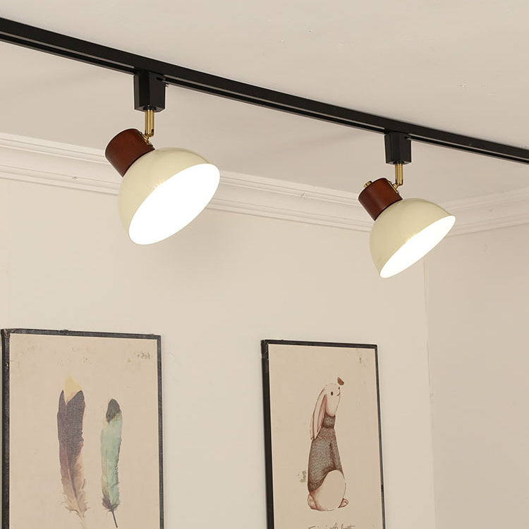 Ciotola Rotonda in Ferro e Legno Nordico Contemporaneo Regolabile 1/2/3/4/5 Illuminazione a Binario Semi-Sospesa per Sala da Pranzo