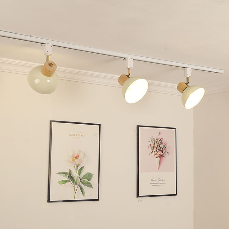 Ciotola Rotonda in Ferro e Legno Nordico Contemporaneo Regolabile 1/2/3/4/5 Illuminazione a Binario Semi-Sospesa per Sala da Pranzo